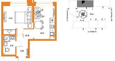 1-к. квартира, 32&nbsp;м²