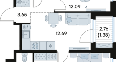 2-к. квартира, 53 м²