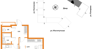 1-к. квартира, 42 м²