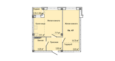2-к. квартира, 47 м²
