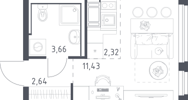 Студия, 20&nbsp;м²