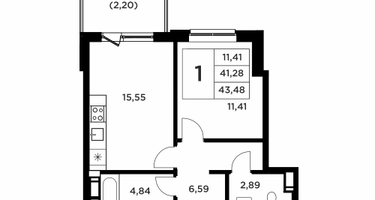 1-к. квартира, 48&nbsp;м²