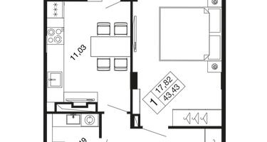 1-к. квартира, 43&nbsp;м²