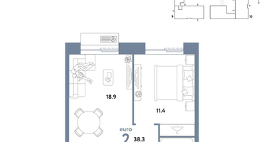 2-к. квартира, 38 м²
