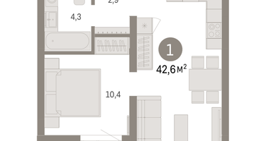 1-к. квартира, 42 м²