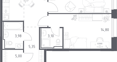 2-к. квартира, 64&nbsp;м²