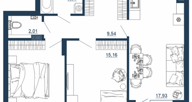 2-к. квартира, 64&nbsp;м²
