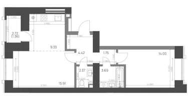 2-к. квартира, 52&nbsp;м²