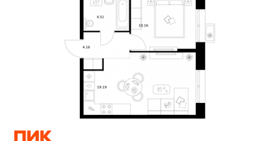 1-к. квартира, 38 м²