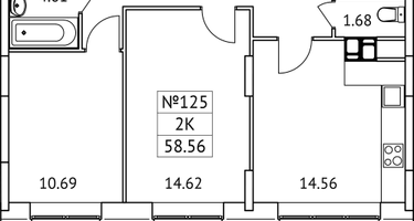 2-к. квартира, 58 м²