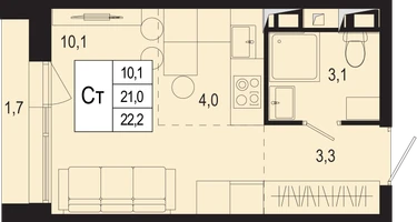 Студия, 21&nbsp;м²