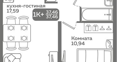 1-к. квартира, 37&nbsp;м²