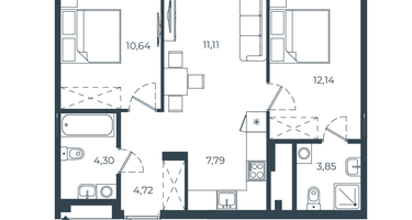 2-к. квартира, 54&nbsp;м²