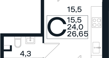 Студия, 26&nbsp;м²