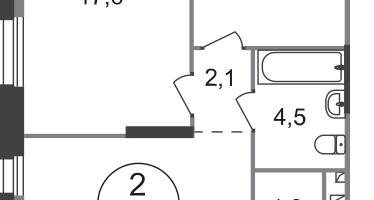 2-к. квартира, 58&nbsp;м²