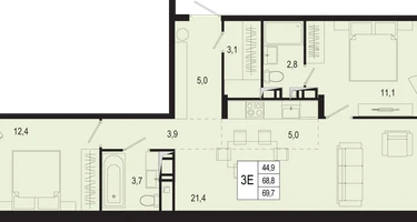 3-к. квартира, 68&nbsp;м²