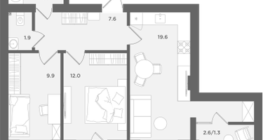 2-к. квартира, 56 м²