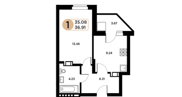 1-к. квартира, 35&nbsp;м²