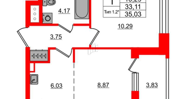 1-к. квартира, 33&nbsp;м²