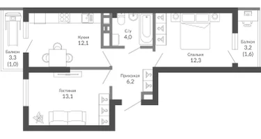 2-к. квартира, 50&nbsp;м²
