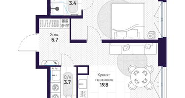 1-к. квартира, 48 м²