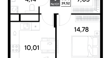 1-к. квартира, 39&nbsp;м²
