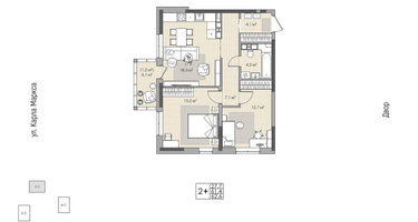 2-к. квартира, 62&nbsp;м²