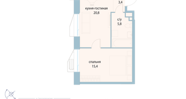 1-к. квартира, 45 м²