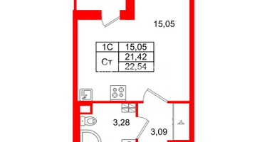Студия, 21&nbsp;м²