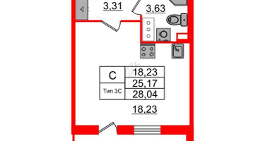 Студия, 25&nbsp;м²
