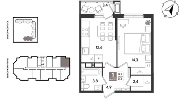 1-к. квартира, 40 м²