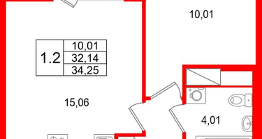 1-к. квартира, 32&nbsp;м²