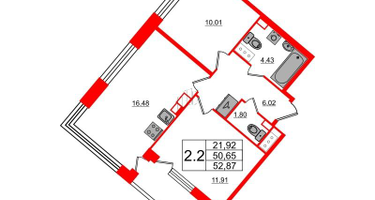 2-к. квартира, 50 м²