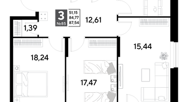 3-к. квартира, 87&nbsp;м²