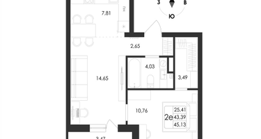 2-к. квартира, 45 м²