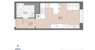 Студия, 22&nbsp;м²