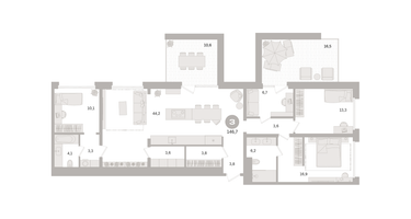 3-к. квартира, 146 м²