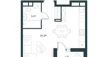 Студия, 29 м²