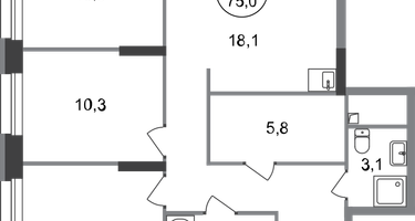 3-к. квартира, 75&nbsp;м²