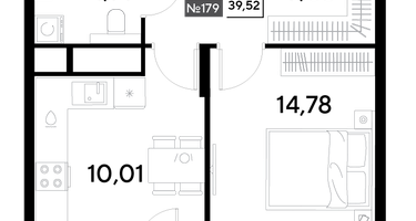 1-к. квартира, 39&nbsp;м²