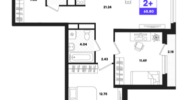 2-к. квартира, 65&nbsp;м²