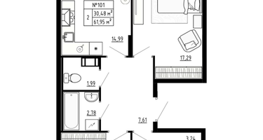2-к. квартира, 61&nbsp;м²