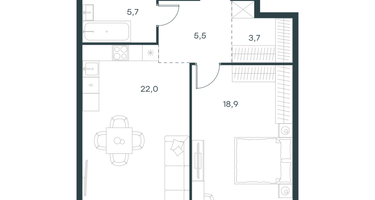 1-к. квартира, 55 м²