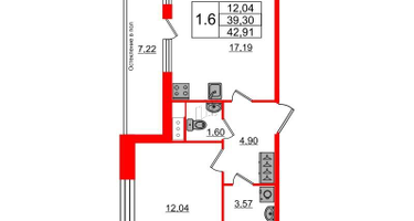 1-к. квартира, 38&nbsp;м²
