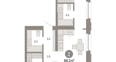 2-к. квартира, 68 м²
