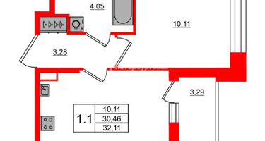 1-к. квартира, 30&nbsp;м²