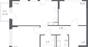2-к. квартира, 54&nbsp;м²