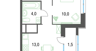 1-к. квартира, 35&nbsp;м²