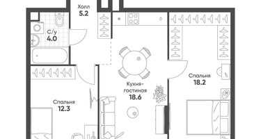2-к. квартира, 58 м²