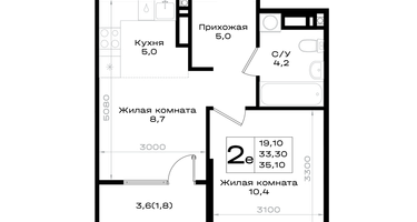 2-к. квартира, 35&nbsp;м²